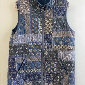 Coldwater Creek Blue Floral Quilted Vest